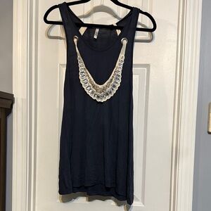 Chic Navy Tank Top with Decorative Neckline